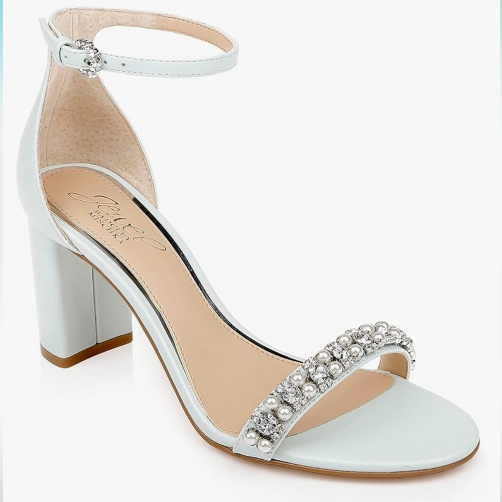 Jewel Badgley Mischka Daylann Pearl and Crystal Block Heel Sandal